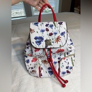 Christian Lacroix White Floral Backpack with Red Trim